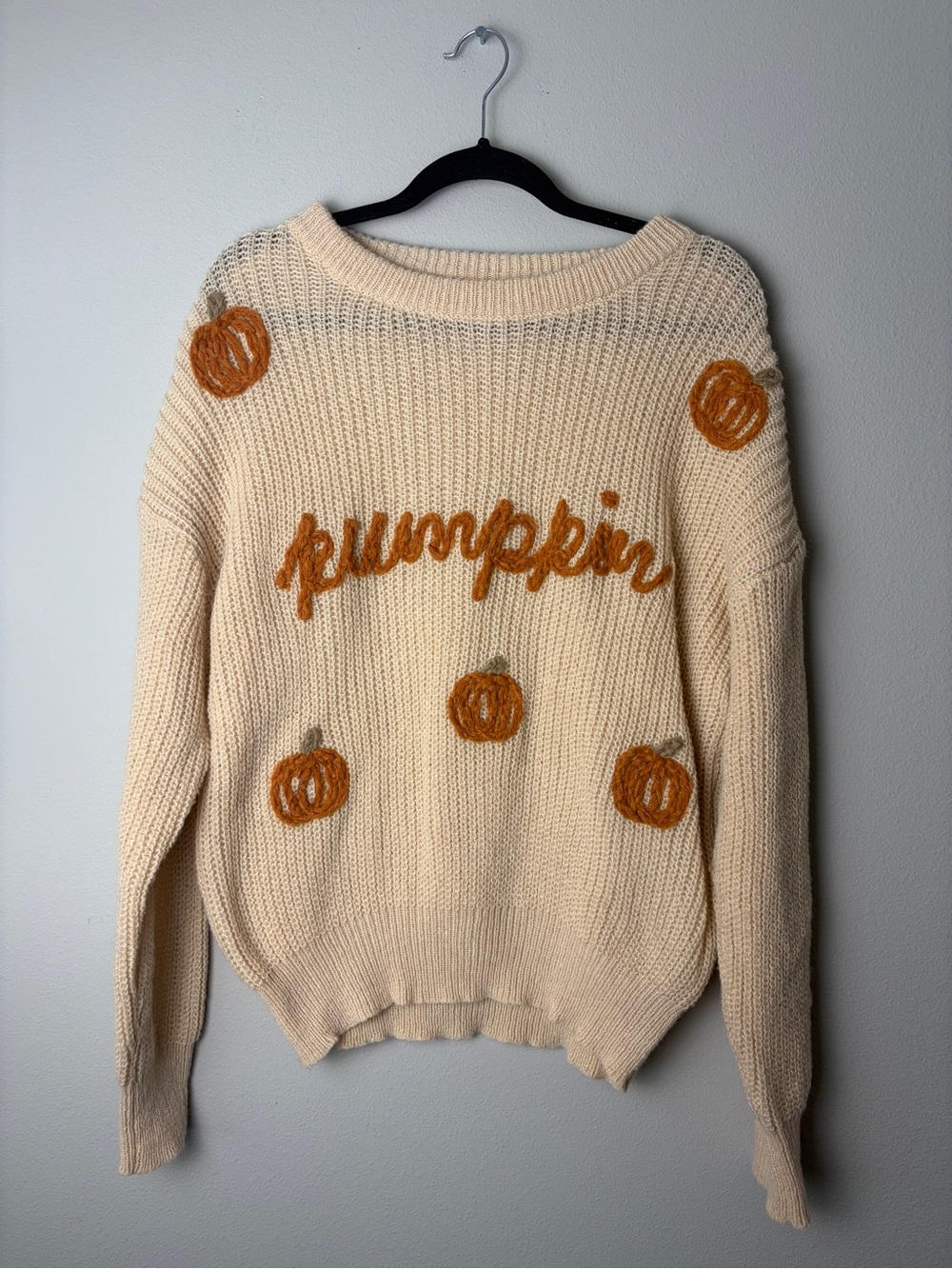BiBi Pumpkin Crewneck Knit Cream Sweater Size M - Picture 2 of 7